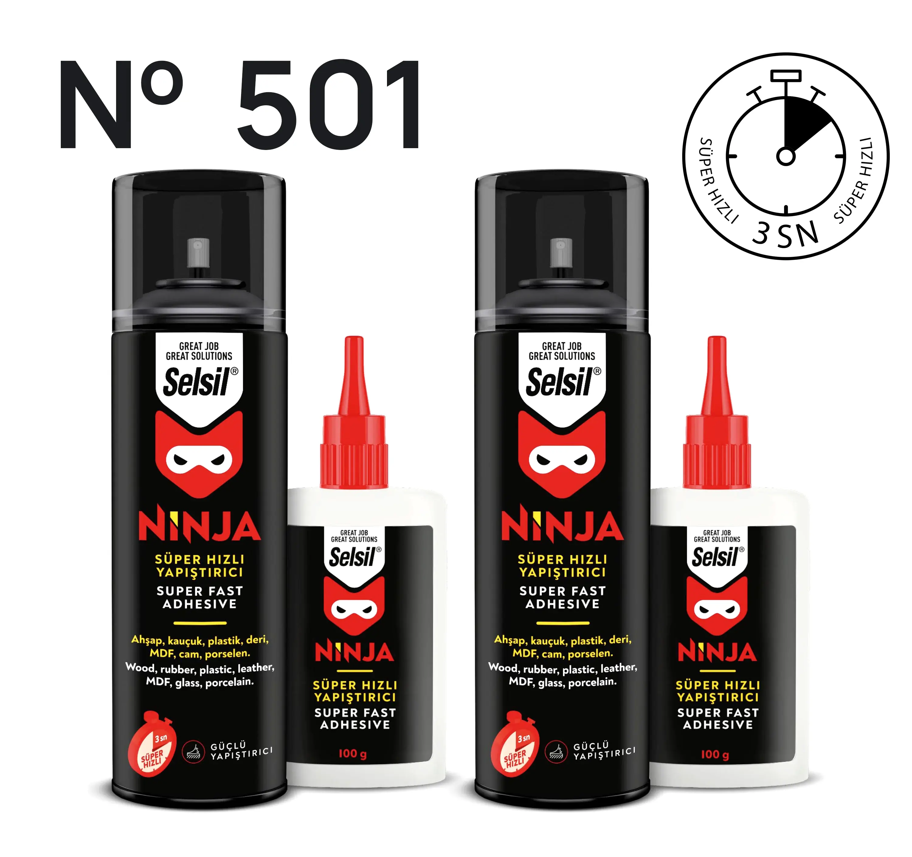 2x Ninja Süper Hızlı Yapıştırıcı (400ml + 100g)