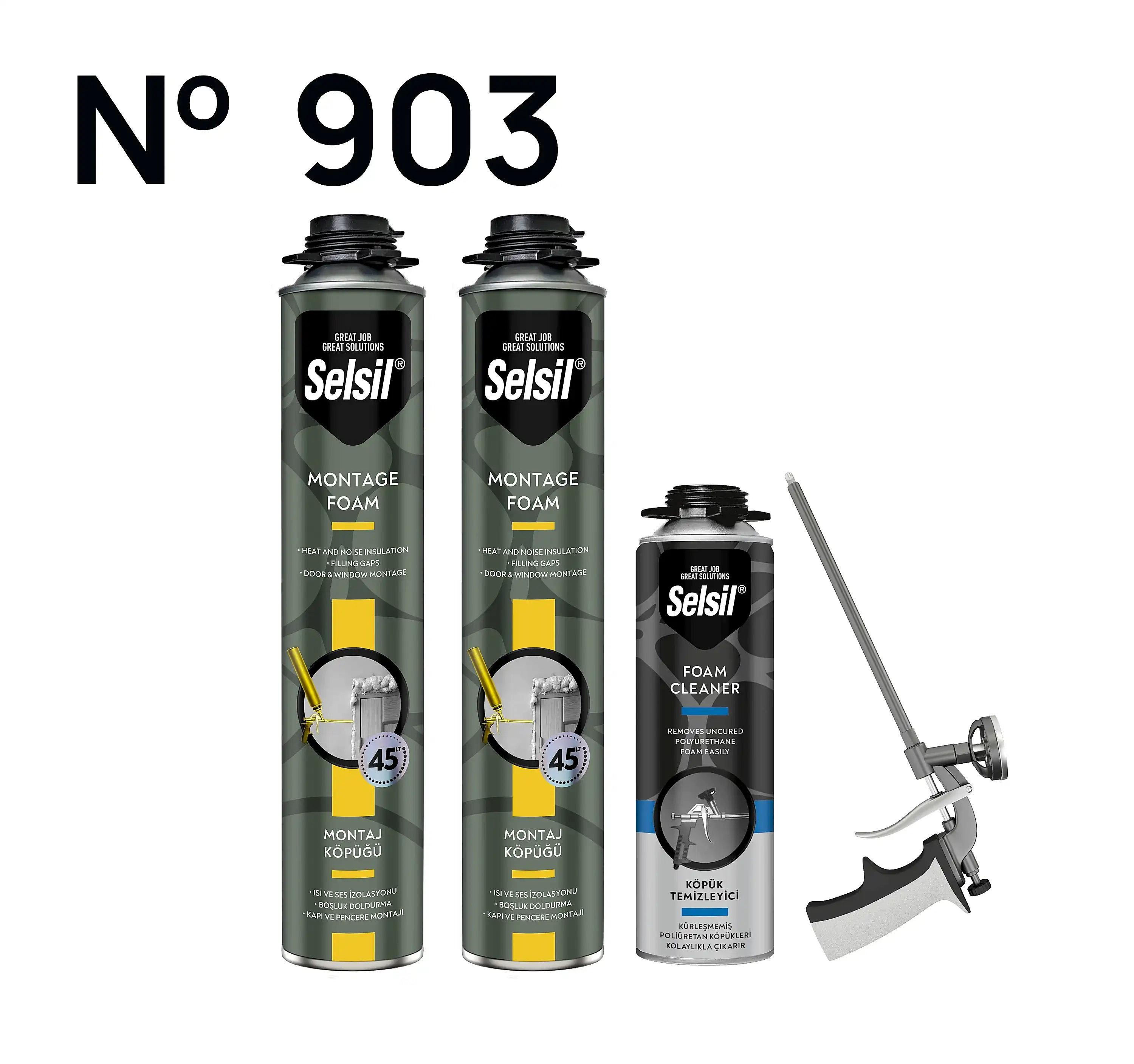 2 x Tabancalı Montaj Köpüğü 845g, Köpük Temizleyici 500ml, Köpük Tabanca